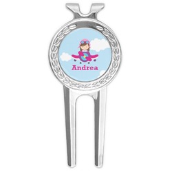 Airplane & Girl Pilot Golf Divot Tool & Ball Marker (Personalized)