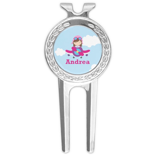 Custom Airplane & Girl Pilot Golf Divot Tool & Ball Marker (Personalized)