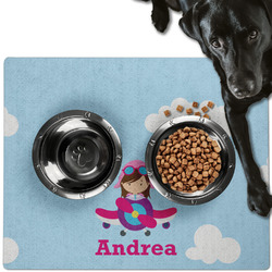 Airplane & Girl Pilot Dog Food Mat - Large w/ Name or Text