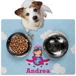 Airplane & Girl Pilot Dog Food Mat - Medium w/ Name or Text