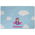 Airplane & Girl Pilot Dog Food Mat w/ Name or Text