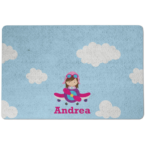 Custom Airplane & Girl Pilot Dog Food Mat w/ Name or Text