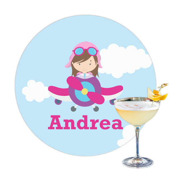 Custom Airplane & Girl Pilot Printed Drink Topper - 3.25" (Personalized)