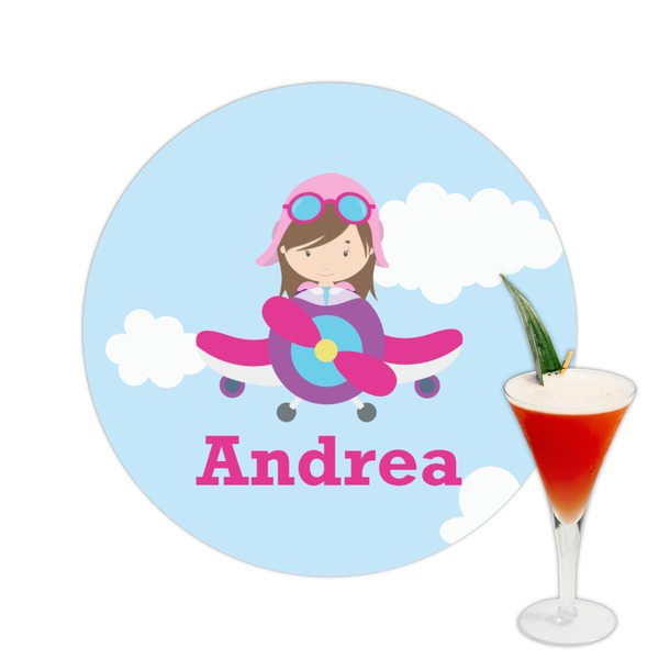 Custom Airplane & Girl Pilot Printed Drink Topper -  2.5" (Personalized)