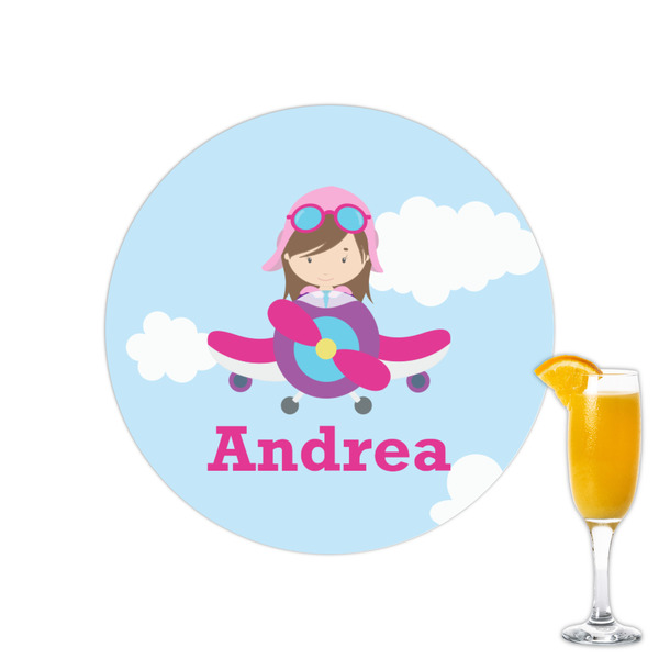 Custom Airplane & Girl Pilot Printed Drink Topper - 2.15" (Personalized)