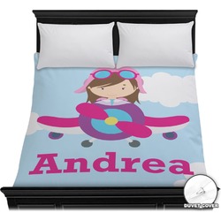 Airplane & Girl Pilot Duvet Cover - Full / Queen (Personalized)