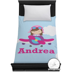 Airplane & Girl Pilot Duvet Cover - Twin XL (Personalized)