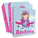 Airplane & Girl Pilot 3 Ring Binder - Full Wrap (Personalized)