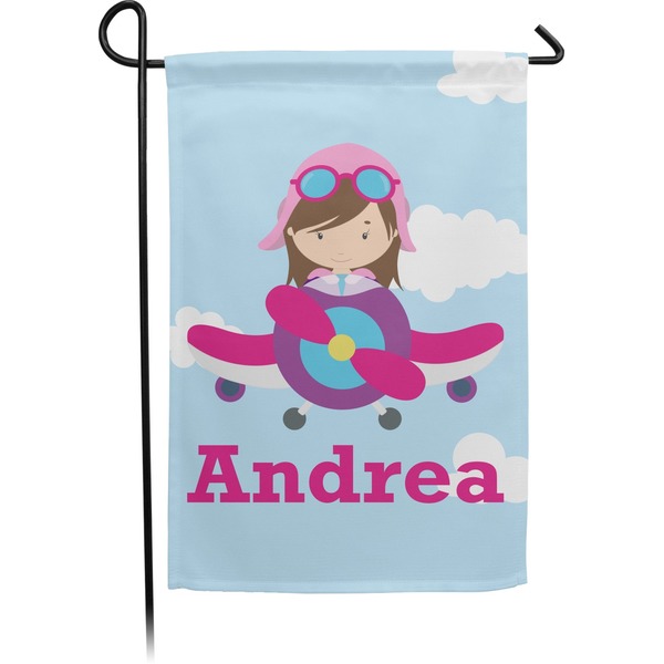 Custom Airplane & Girl Pilot Small Garden Flag - Double Sided w/ Name or Text