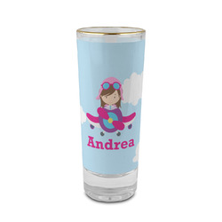 Airplane & Girl Pilot 2 oz Shot Glass - Glass with Gold Rim (Personalized)