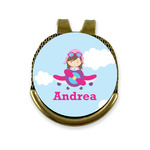 Airplane & Girl Pilot Golf Ball Marker - Hat Clip - Gold