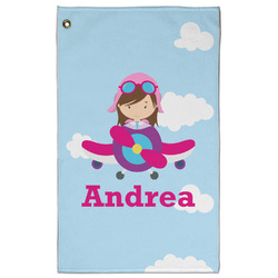 Airplane & Girl Pilot Golf Towel - Poly-Cotton Blend w/ Name or Text