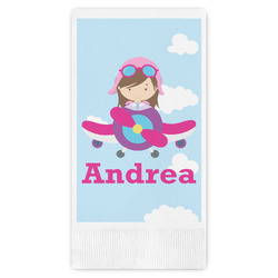 Airplane & Girl Pilot Guest Towels - Full Color (Personalized)