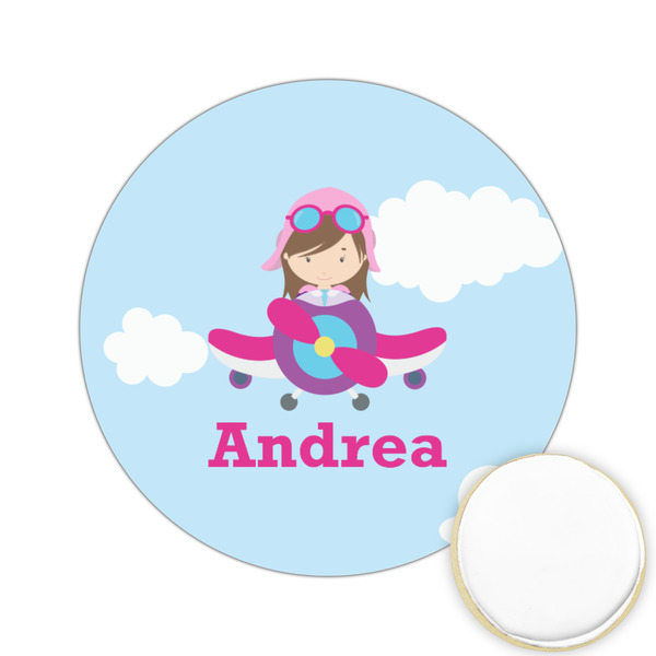 Custom Airplane & Girl Pilot Printed Cookie Topper - 2.15" (Personalized)