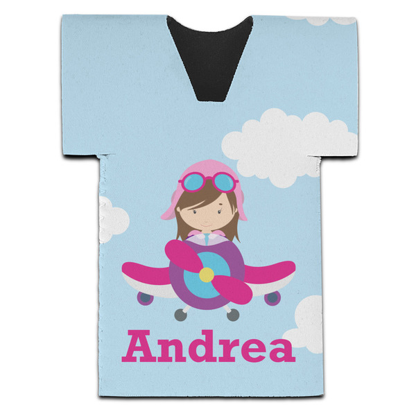 Custom Airplane & Girl Pilot Jersey Bottle Cooler (Personalized)