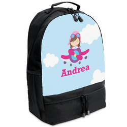 Airplane & Girl Pilot Backpacks - Black (Personalized)