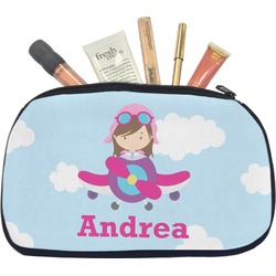 Airplane & Girl Pilot Makeup / Cosmetic Bag - Medium (Personalized)