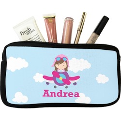 Airplane & Girl Pilot Makeup / Cosmetic Bag - Small (Personalized)