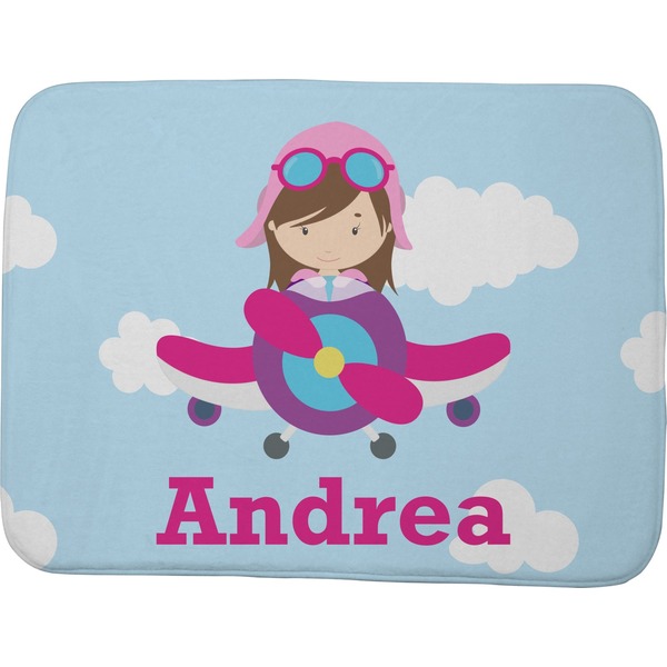 Custom Airplane & Girl Pilot Memory Foam Bath Mat - 48"x36" (Personalized)