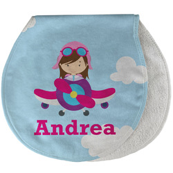 Airplane & Girl Pilot Burp Pad - Velour w/ Name or Text