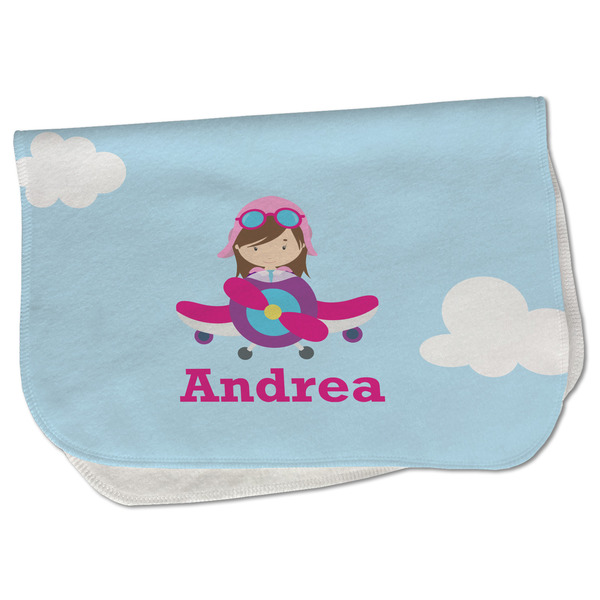 Custom Airplane & Girl Pilot Burp Cloth - Fleece w/ Name or Text