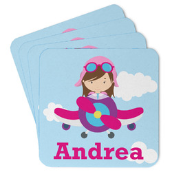 Airplane & Girl Pilot Paper Coasters w/ Name or Text
