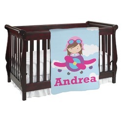 Airplane & Girl Pilot Baby Blanket (Single Sided) (Personalized)