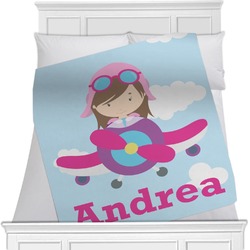 Airplane & Girl Pilot Minky Blanket - Twin / Full - 80"x60" - Single Sided (Personalized)