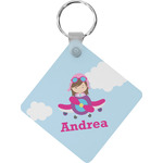 Airplane & Girl Pilot Diamond Plastic Keychain w/ Name or Text