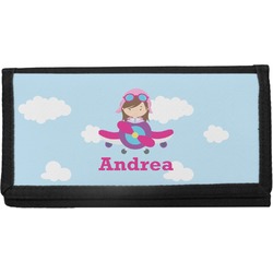 Airplane & Girl Pilot Canvas Checkbook Cover (Personalized)
