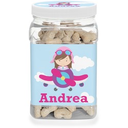 Airplane & Girl Pilot Dog Treat Jar (Personalized)