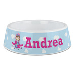 Airplane & Girl Pilot Plastic Dog Bowl - Large (Personalized)