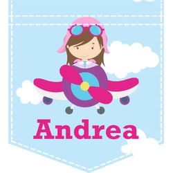 Airplane & Girl Pilot Iron On Faux Pocket (Personalized)