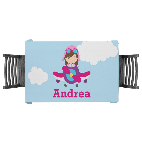 Custom Airplane & Girl Pilot Tablecloth - 58"x58" (Personalized)