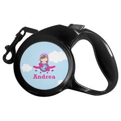 Airplane & Girl Pilot Retractable Dog Leash - Medium (Personalized)