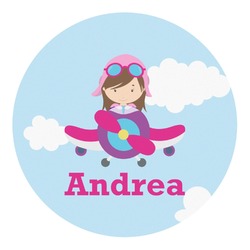 Airplane & Girl Pilot Round Decal - Small (Personalized)