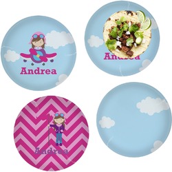 Airplane & Girl Pilot Set of 4 Glass Lunch / Dinner Plate 10" (Personalized)