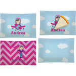 Airplane & Girl Pilot Set of 4 Glass Rectangular Appetizer / Dessert Plate (Personalized)