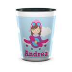 Airplane & Girl Pilot Ceramic Shot Glass - 1.5 oz - Two Tone - Single (Personalized)