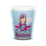 Airplane & Girl Pilot Ceramic Shot Glass - 1.5 oz - White - Single (Personalized)