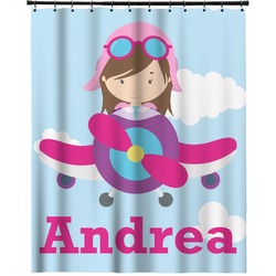 Airplane & Girl Pilot Extra Long Shower Curtain - 70"x84" (Personalized)