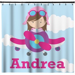Airplane & Girl Pilot Shower Curtain - 71" x 74" (Personalized)