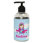 Airplane & Girl Pilot Plastic Soap / Lotion Dispenser (8 oz - Small - Black) (Personalized)