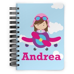 Airplane & Girl Pilot Spiral Notebook - 5x7 w/ Name or Text