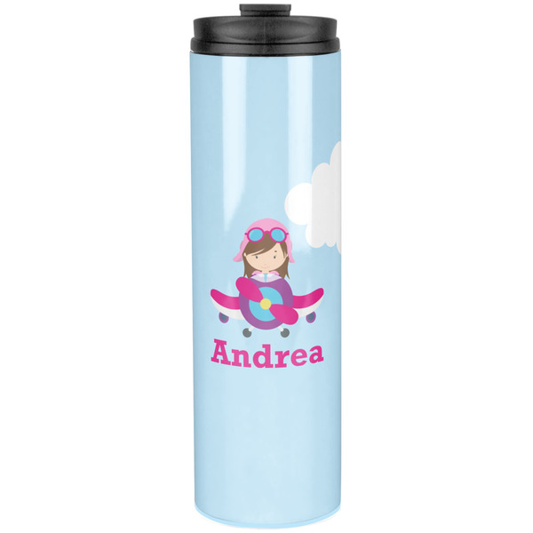 Custom Airplane & Girl Pilot Stainless Steel Skinny Tumbler - 20 oz (Personalized)