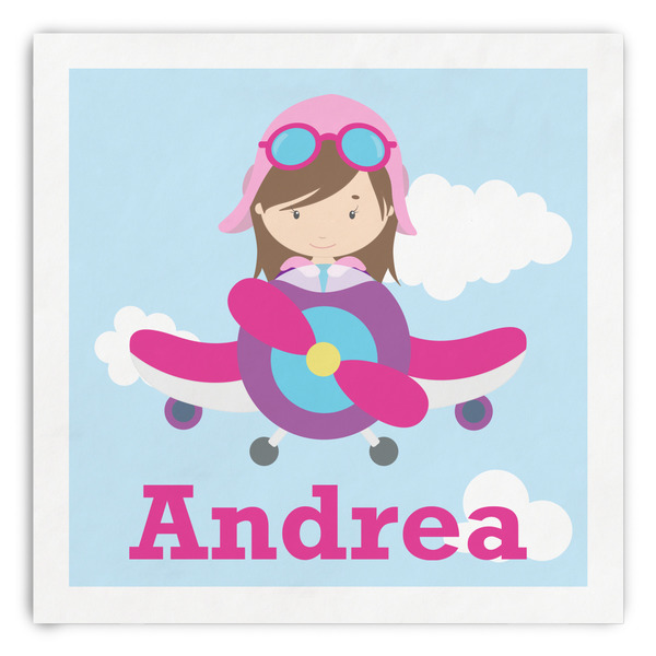 Custom Airplane & Girl Pilot Paper Dinner Napkins (Personalized)