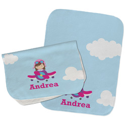 Airplane & Girl Pilot Burp Cloths - Fleece - Set of 2 w/ Name or Text