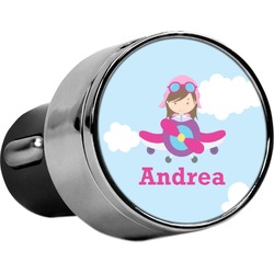 Airplane & Girl Pilot USB Car Charger (Personalized)