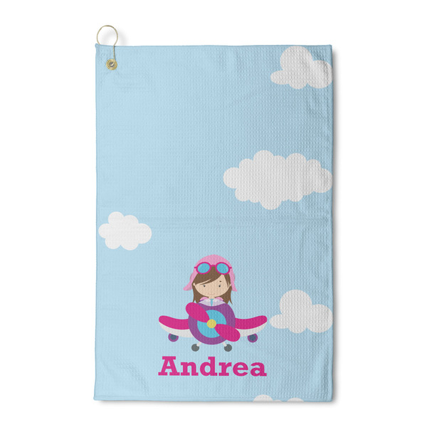 Custom Airplane & Girl Pilot Waffle Weave Golf Towel (Personalized)