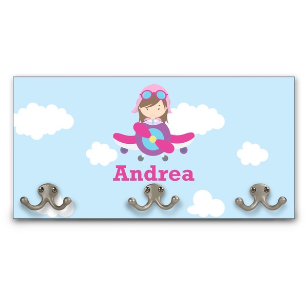 Custom Airplane & Girl Pilot Wall Mounted Coat Rack (Personalized)